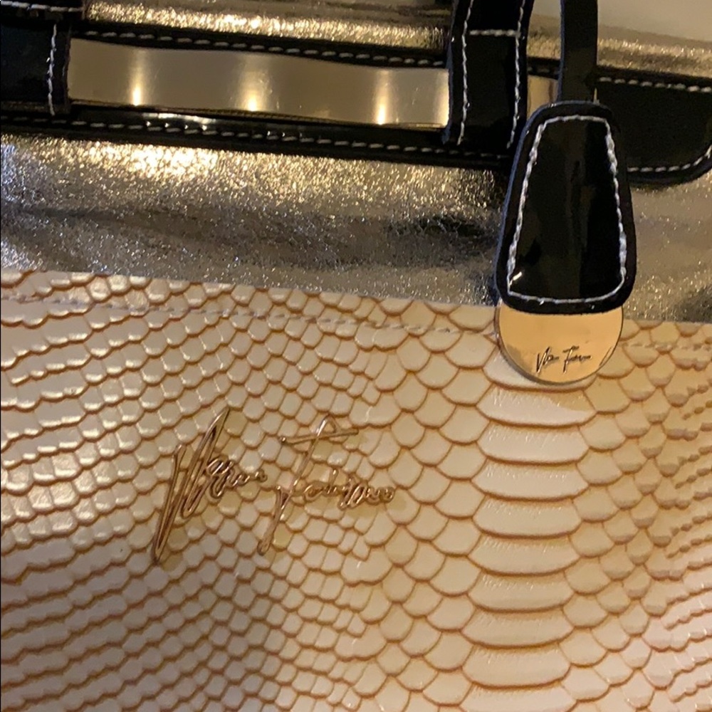 Velina Fabbiano beige/gold/blck Faux Croc Purse - Picture 4 of 8